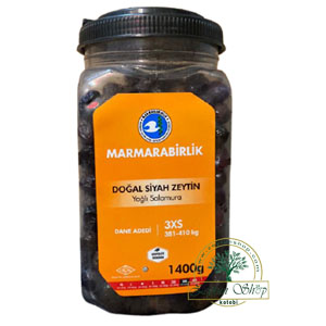 زیتون سیاه چروک مارمارا بیرلیک 1400 گرم خالص پت نارنجی