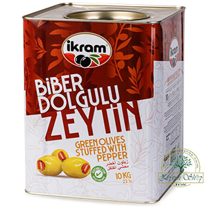 زیتون سبز با مغز فلفل طبیعی ایکرام 10 کیلو خالص